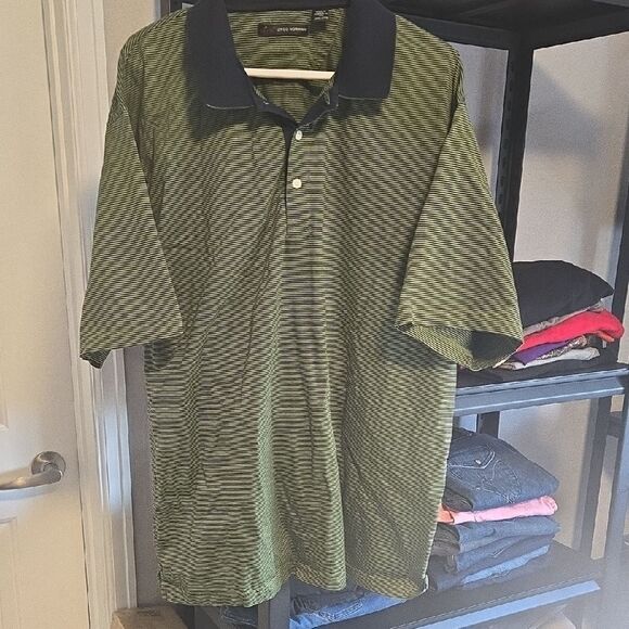 Greg Norman Green and Blue Striped Polo Shirt XXL - Picture 1 of 3
